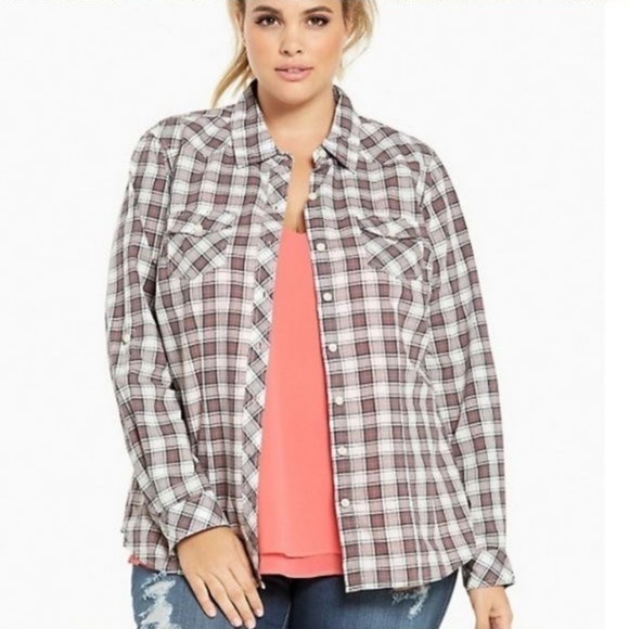 TORRID Women's Plaid Camp Shirt Button Front Roll Tab Sleeves Plus Size - Picture 1 of 8